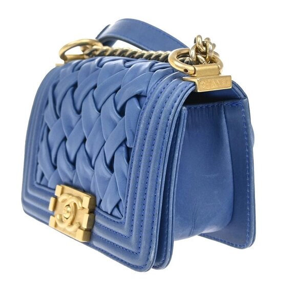 CHANEL CC Logo Chateau Boy Chain Mini Shoulder Bag Leather Blue GHW 332RL330 - Picture 2 of 14